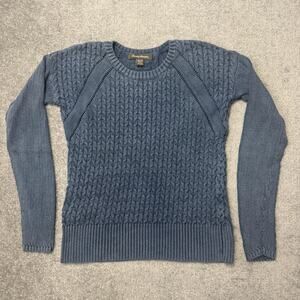 Tommy Bahama Sweater Womens XS Blue Cable Knit Raglan Crewneck Cotton Pullover